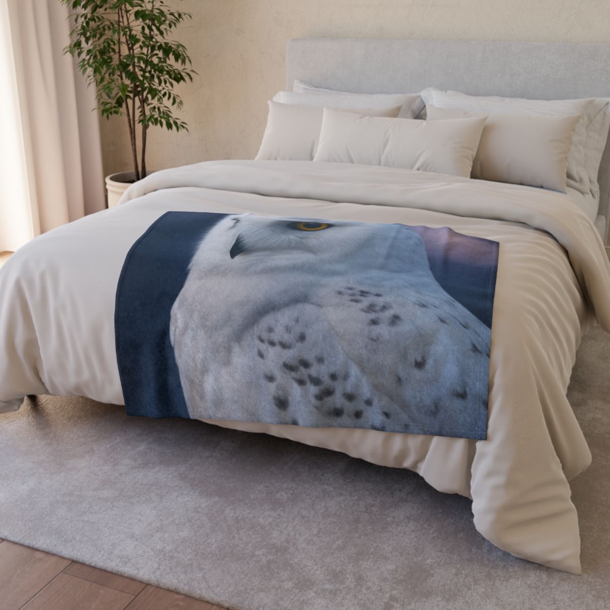 Twilight Watcher Snowy Owl designer printed blankets