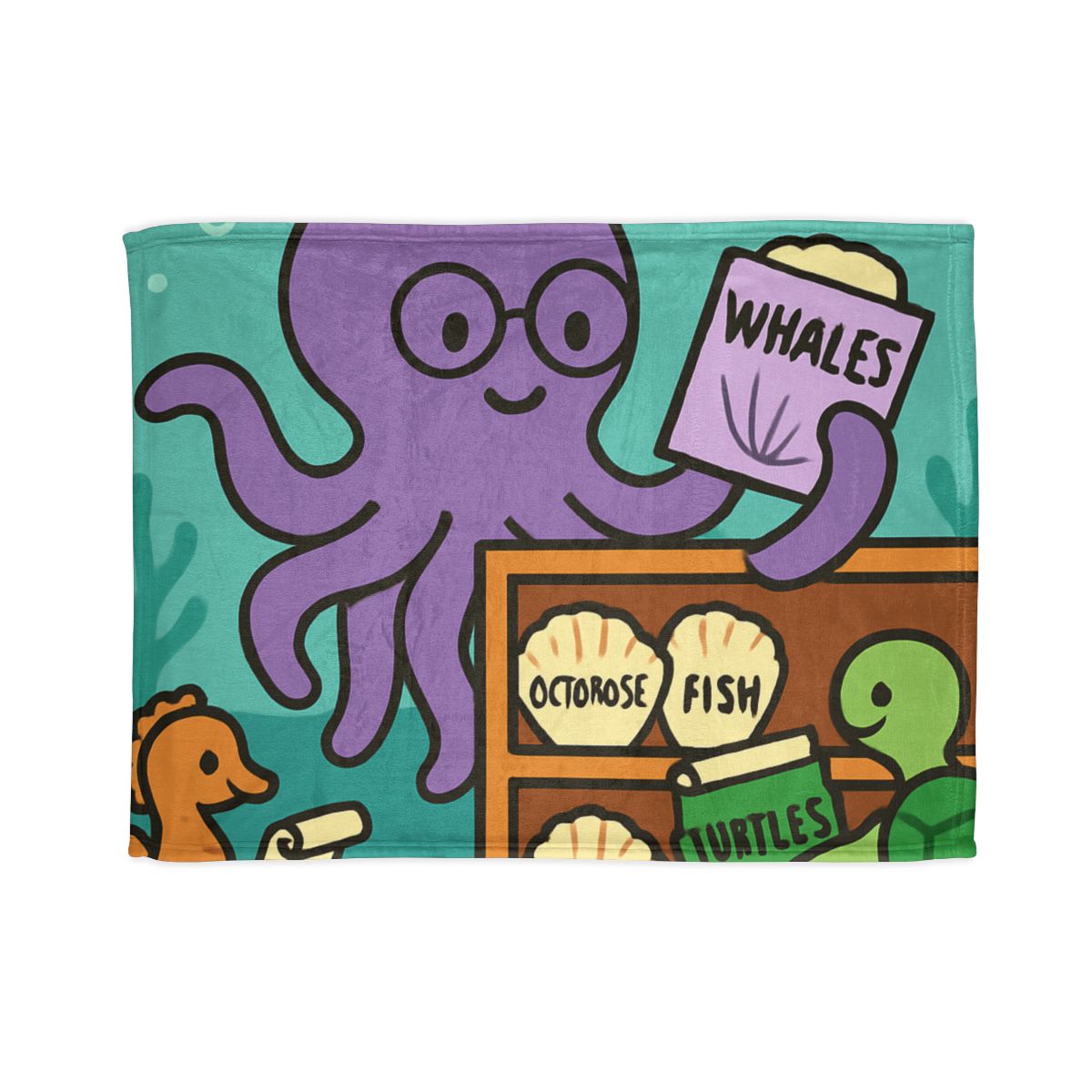 Undersea Library Of The Curious Octopus stylish throw blankets