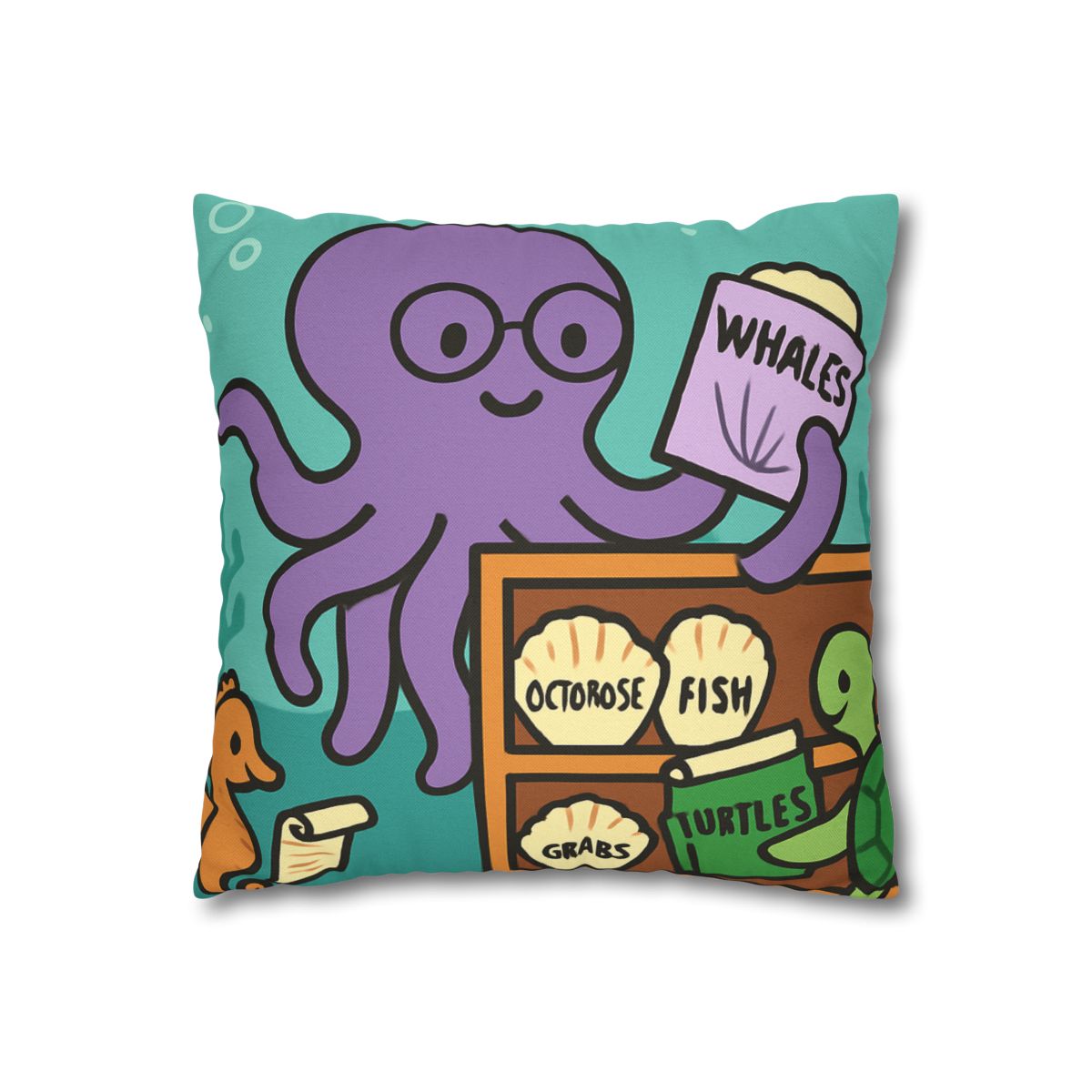 Undersea Library Of The Curious Octopus designer print pillow cases