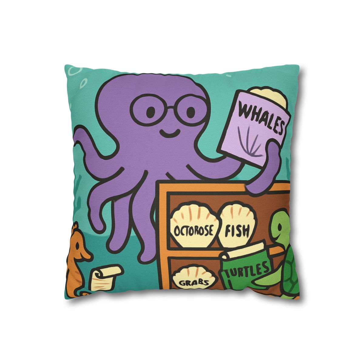 Undersea Library Of The Curious Octopus designer print pillow cases