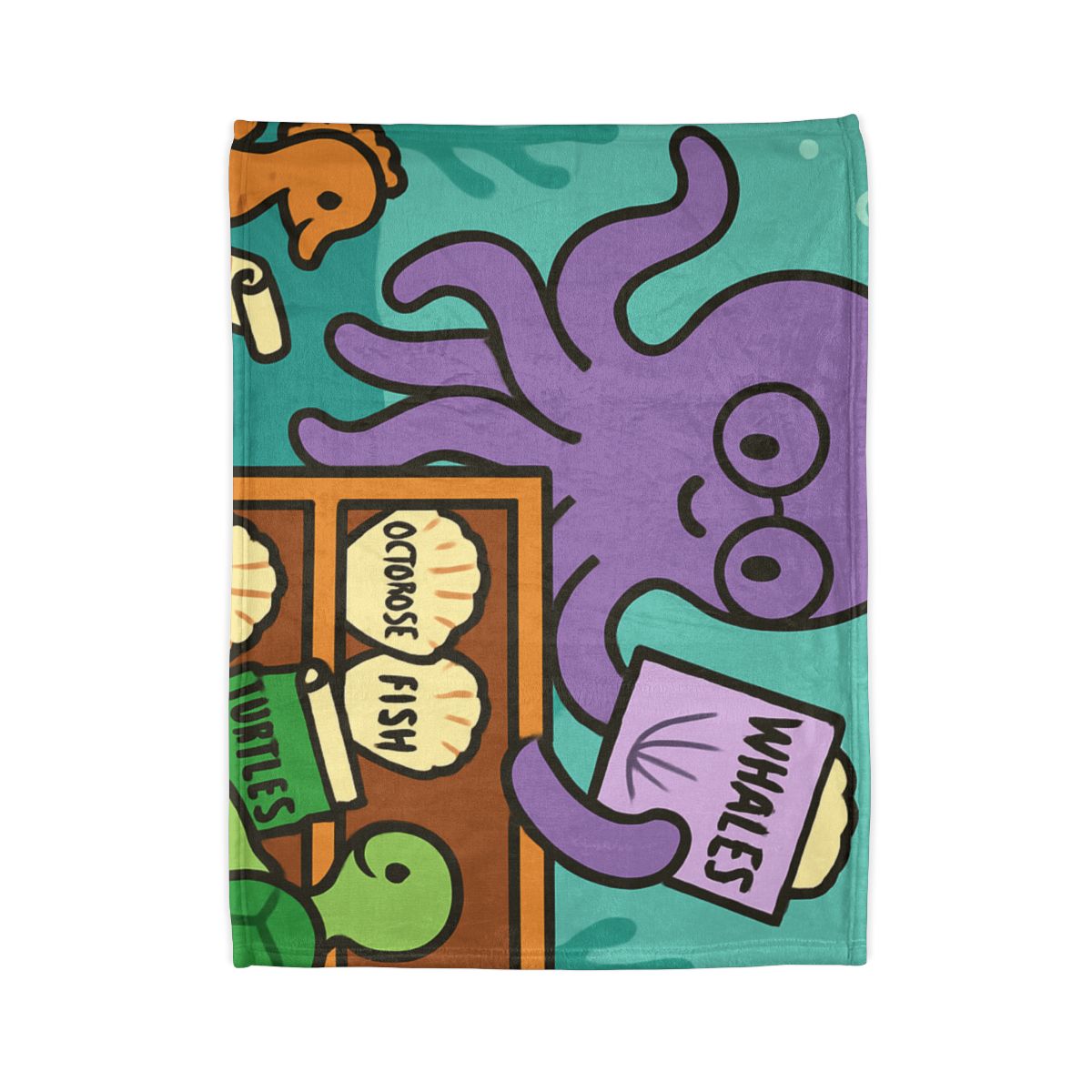 Undersea Library Of The Curious Octopus stylish throw blankets