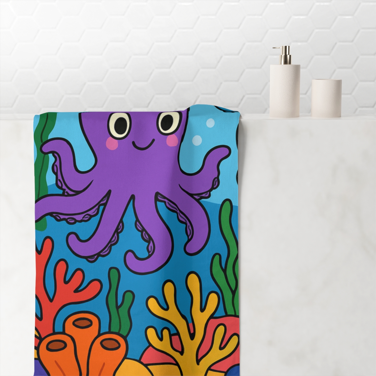 Underwater Adventure With Curious Octopus soft cotton towels