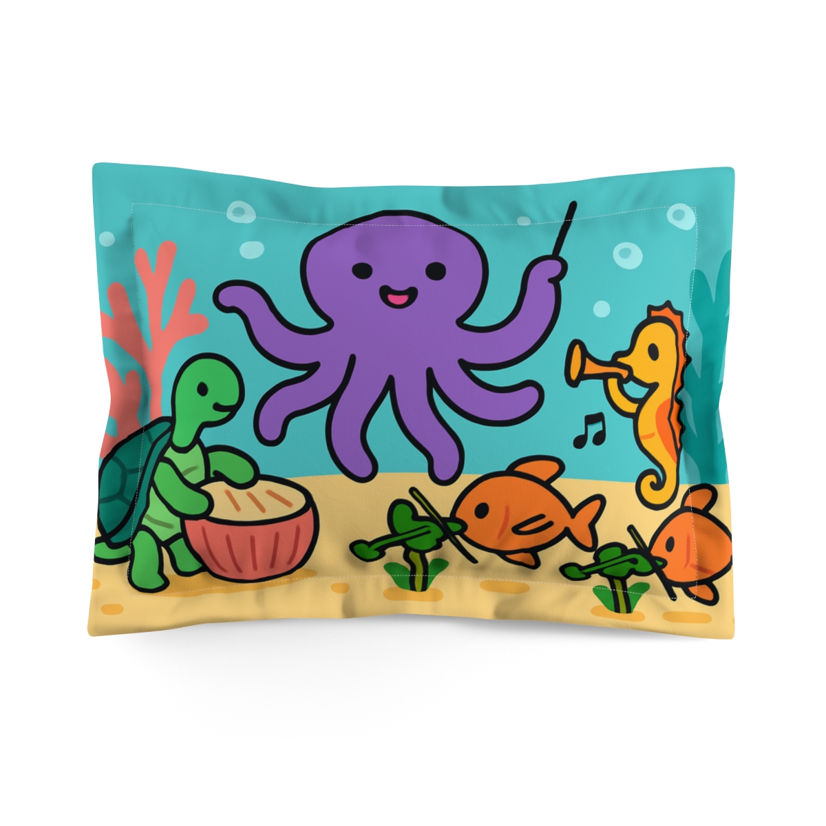 Underwater Coral Orchestra With Octopus Conductor soft plush pillows