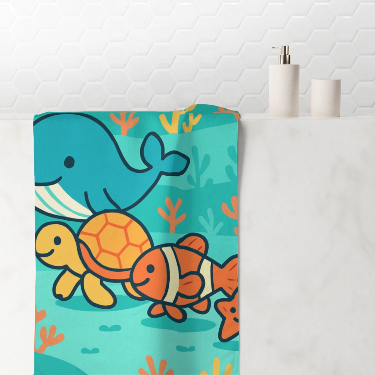 Underwater Friends Parade designer printed towels