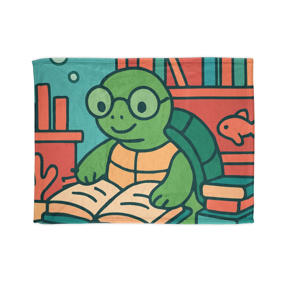 Underwater Library With Bookish Turtle designer printed blankets