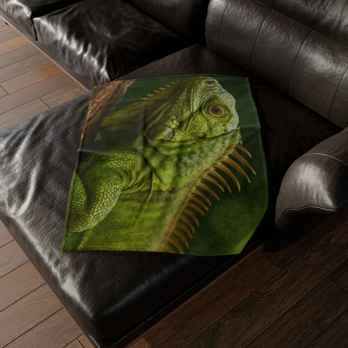 Verdant Gaze Green Iguana soft fleece blankets
