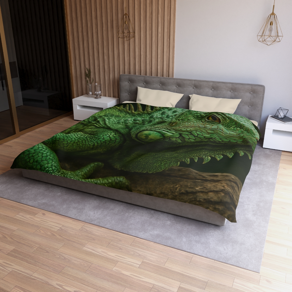 Verdant Gaze Green Iguana personalized bedding duvets