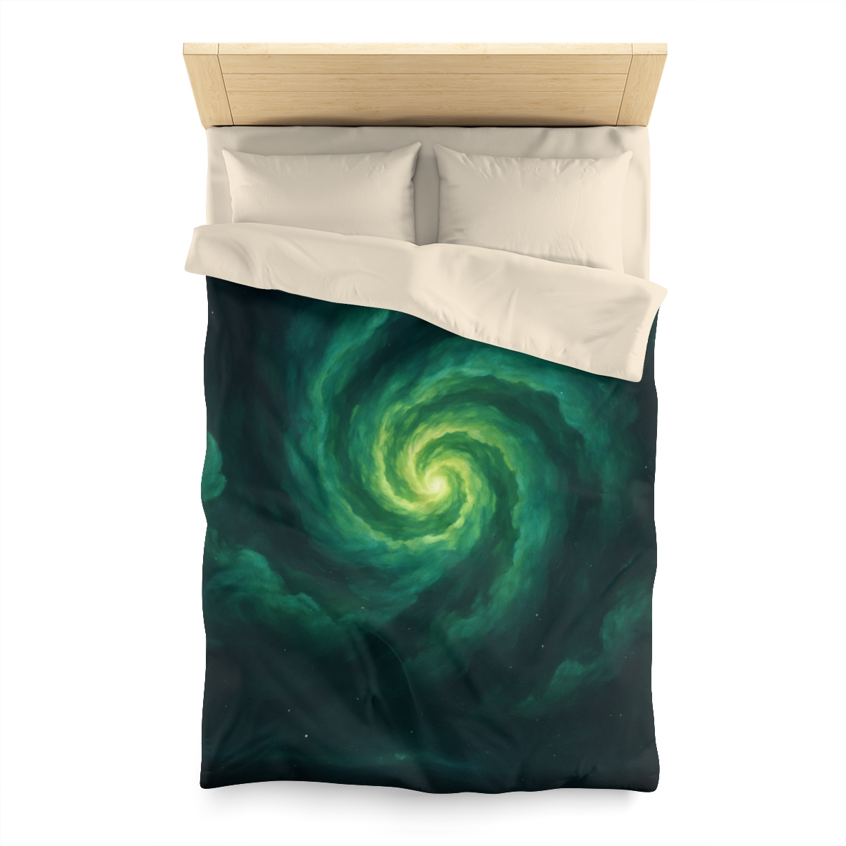 Verdant Nebula Swirl designer printed duvets