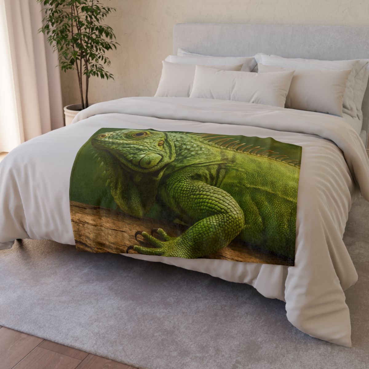 Verdant Stillness Green Iguana designer printed blankets