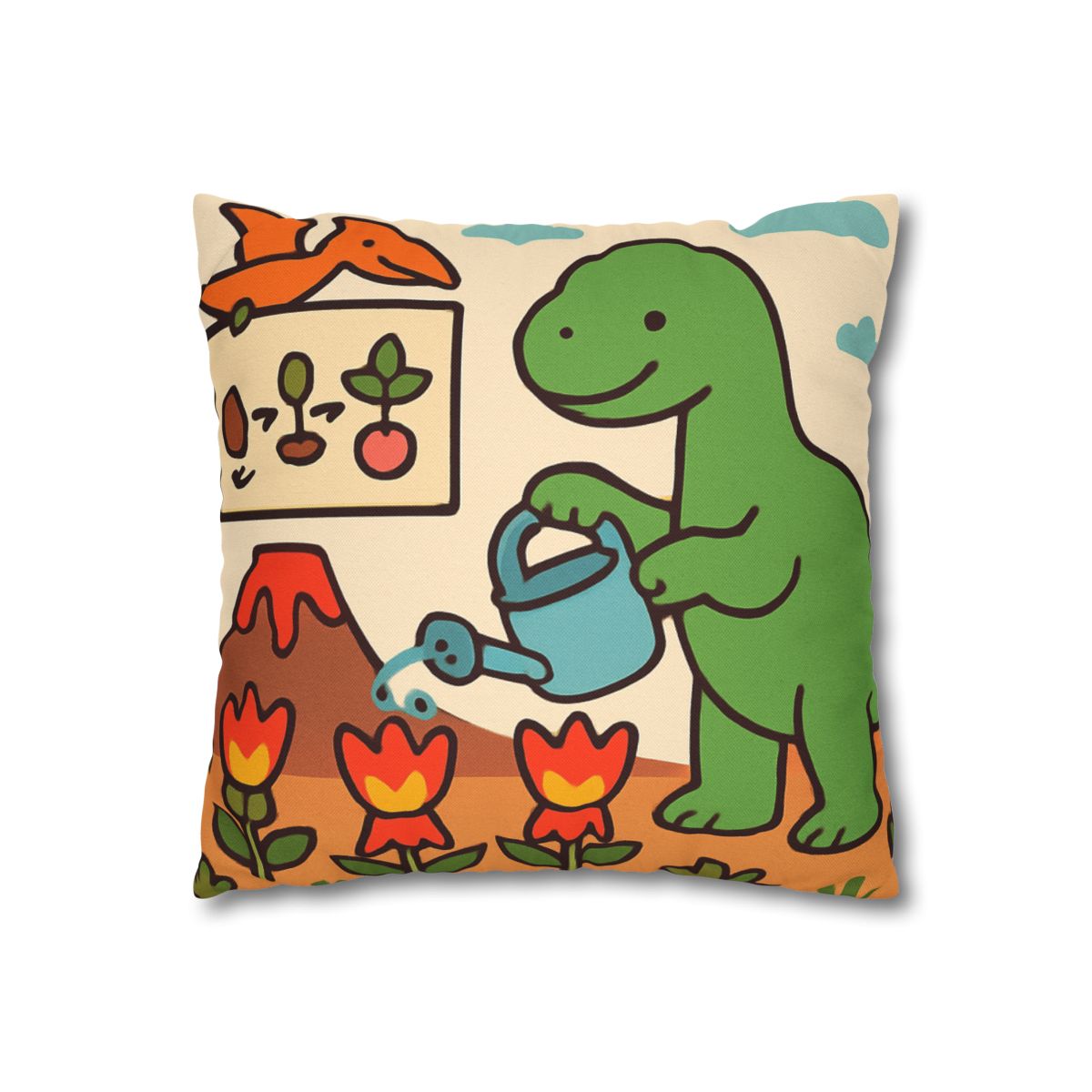 Volcano Garden Of Friendly Dinosaurs trendy patterned pillow cases