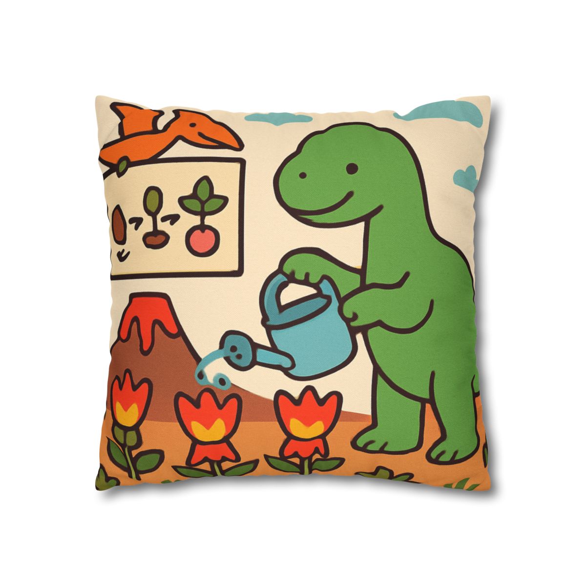 Volcano Garden Of Friendly Dinosaurs trendy patterned pillow cases