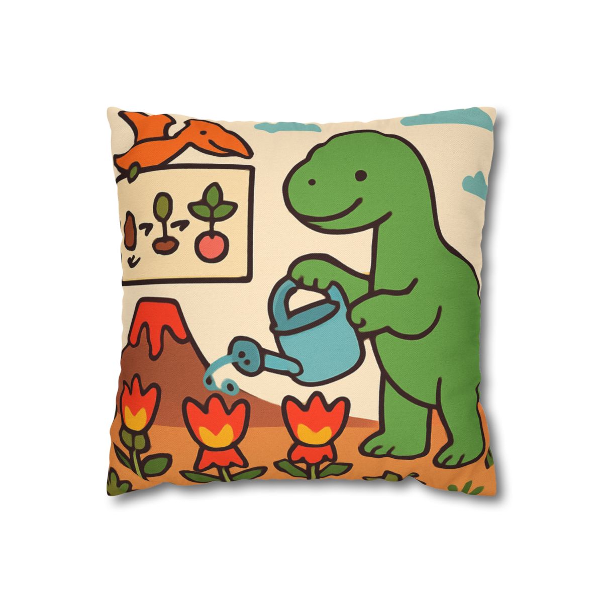 Volcano Garden Of Friendly Dinosaurs trendy patterned pillow cases