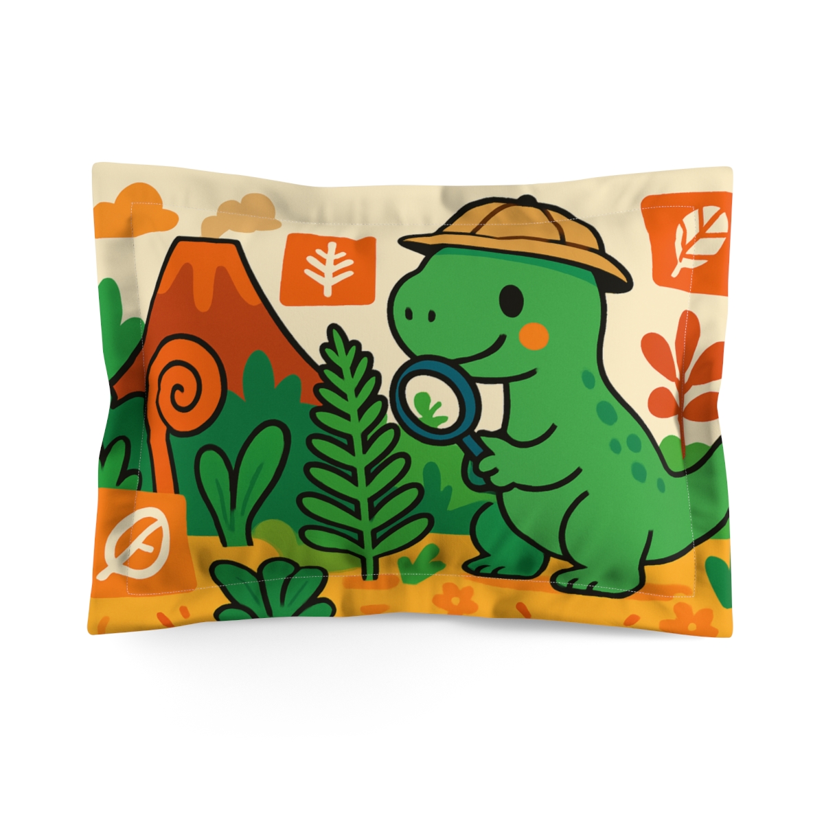 Volcano Garden With Dino Botanist designer printed pillows
