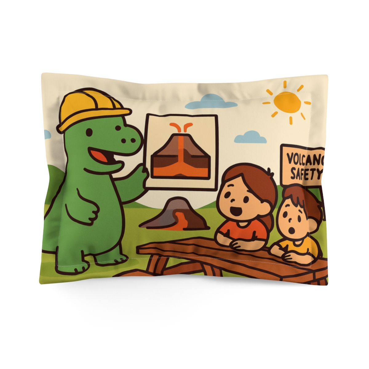 Volcano Picnic With Dinosaur Geologist stylish throw pillows