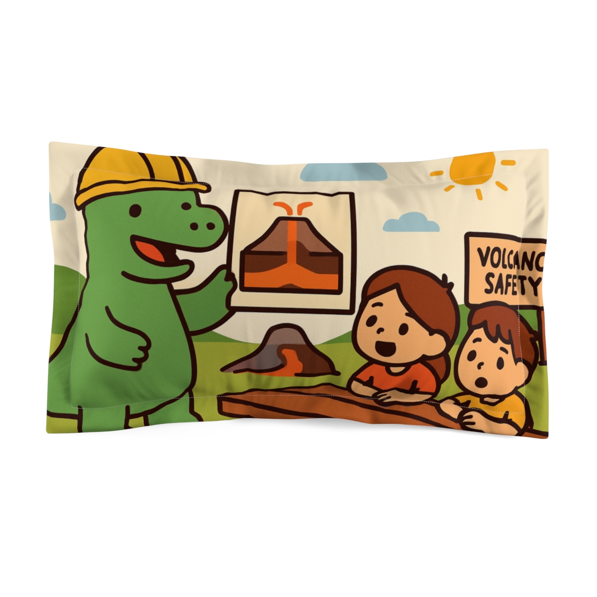 Volcano Picnic With Dinosaur Geologist stylish throw pillows