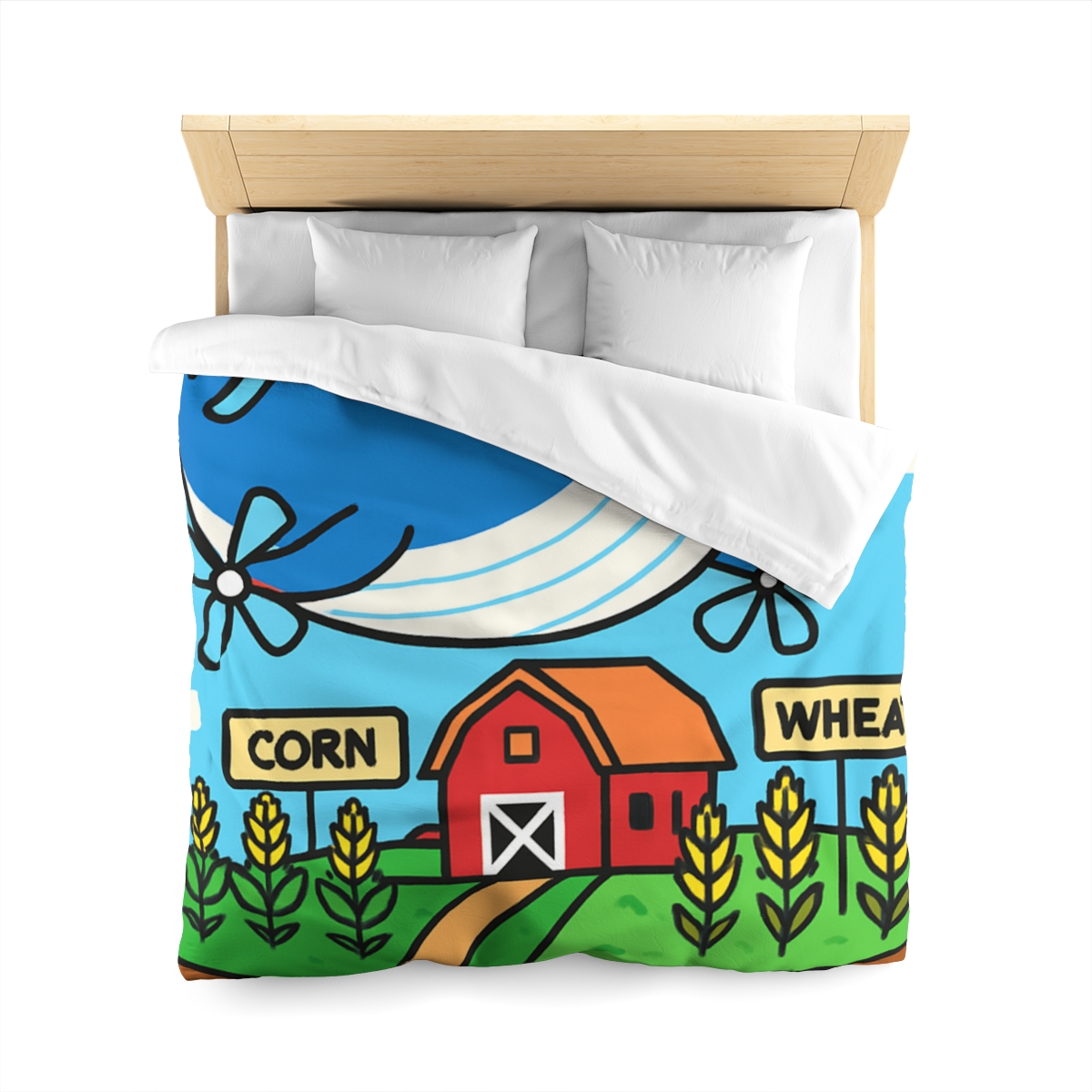 Windmill Whale Above The Floating Farm designer printed duvets