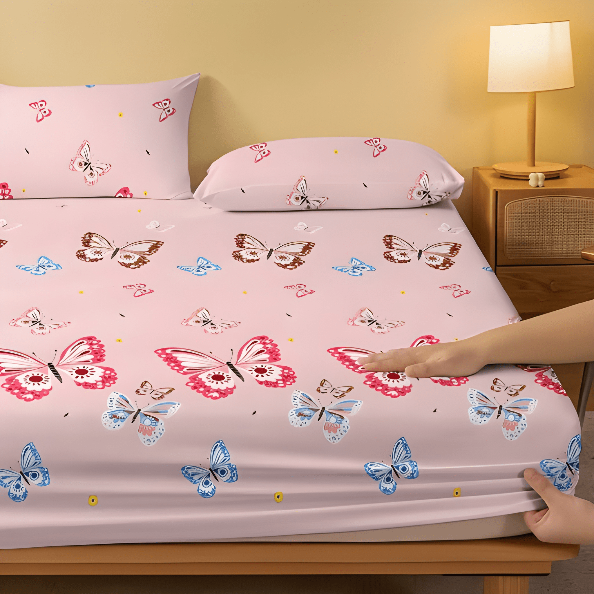 Whimsical Butterfly Pattern Printed Fitted Sheet