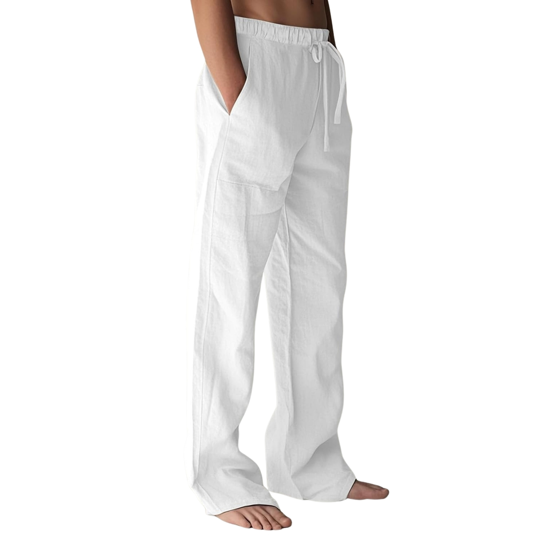Linen Blend Casual Pants With Drawstring And Lightweight Comfort For Men – side profile view
