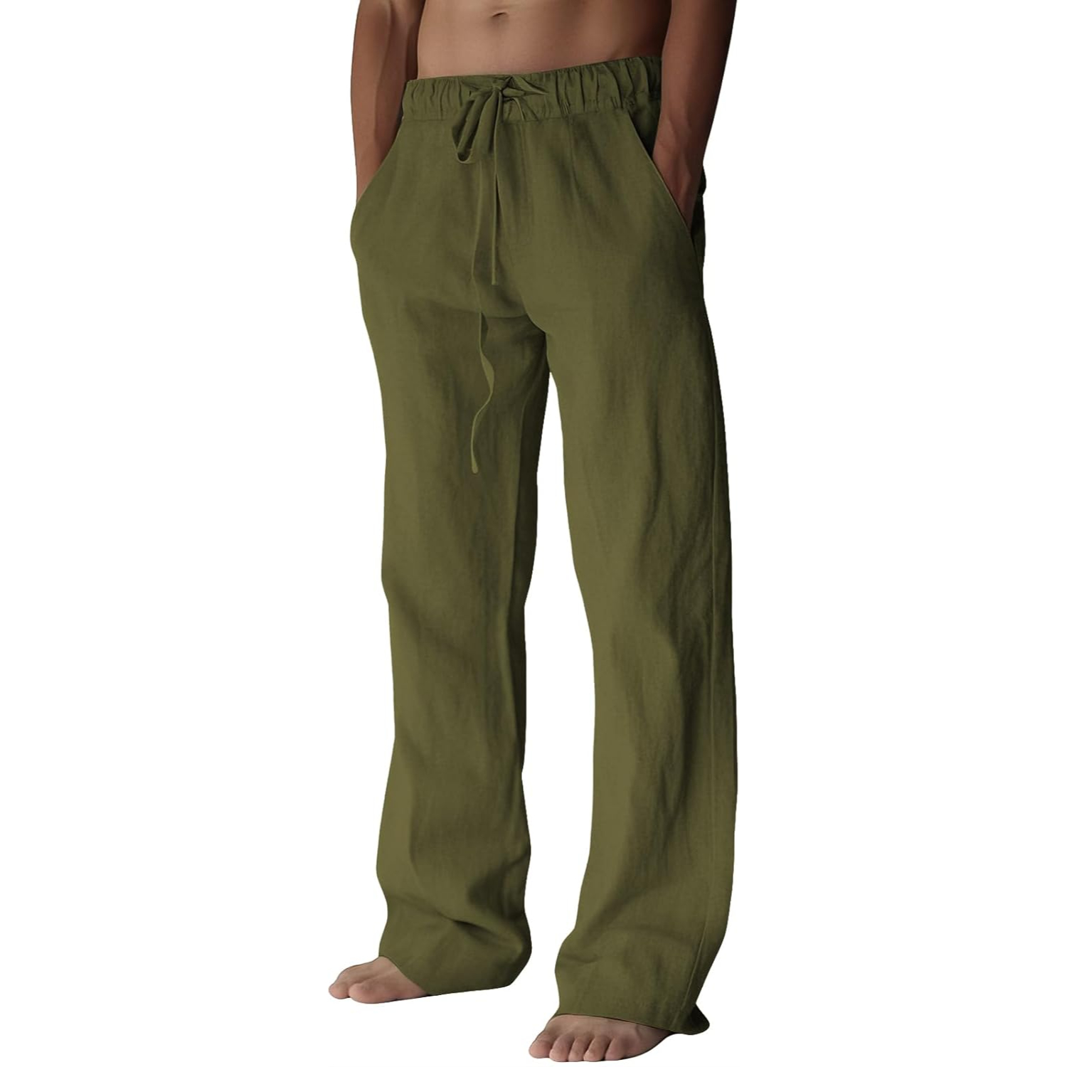 Linen Blend Casual Pants With Drawstring And Lightweight Comfort For Men – full length outfit view