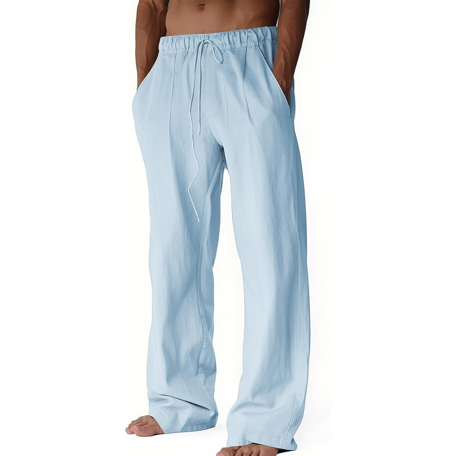 Linen Blend Casual Pants With Drawstring And Lightweight Comfort For Men – model wearing view
