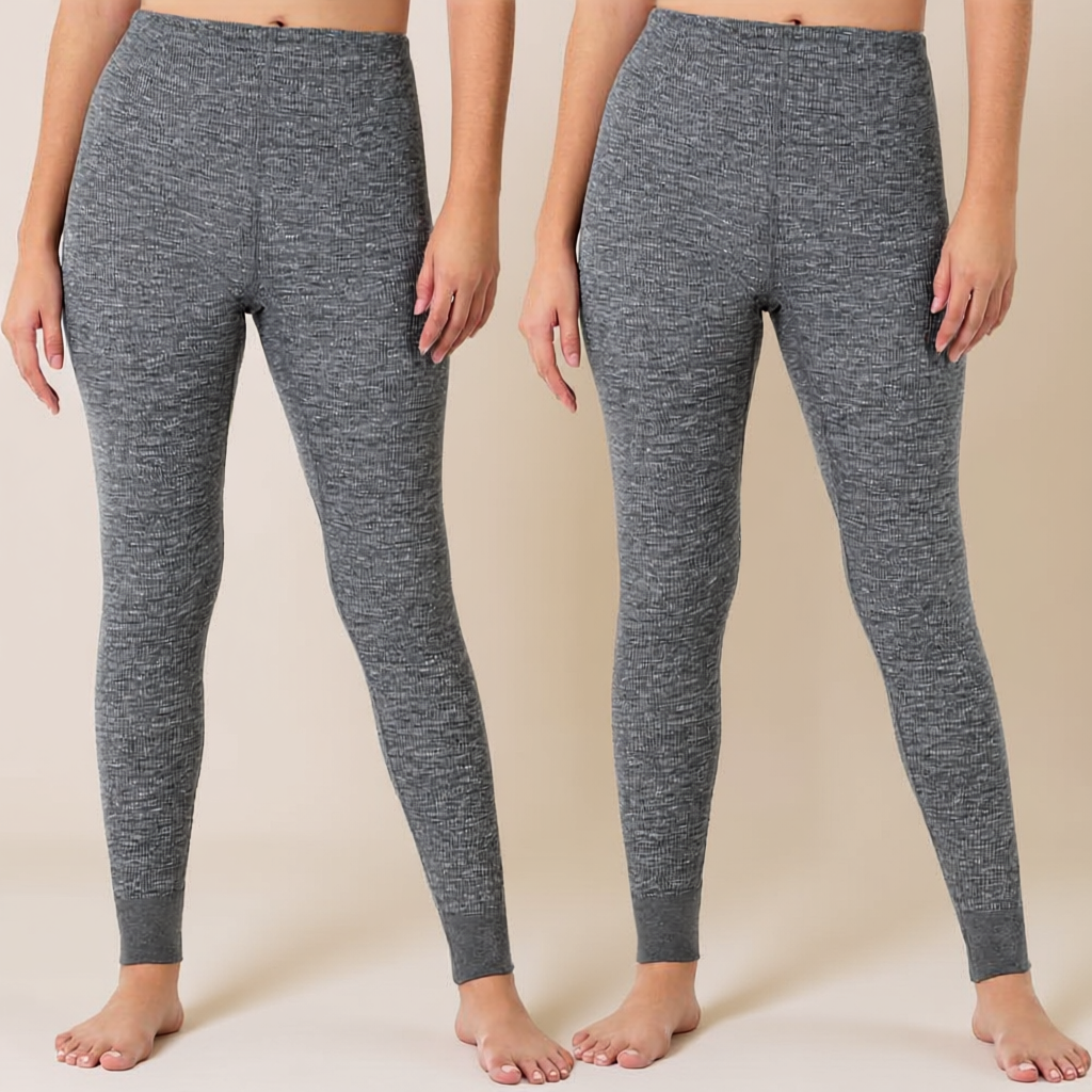Pack Of 2 Micro Waffle Thermal Leggings For Women – waistband detail