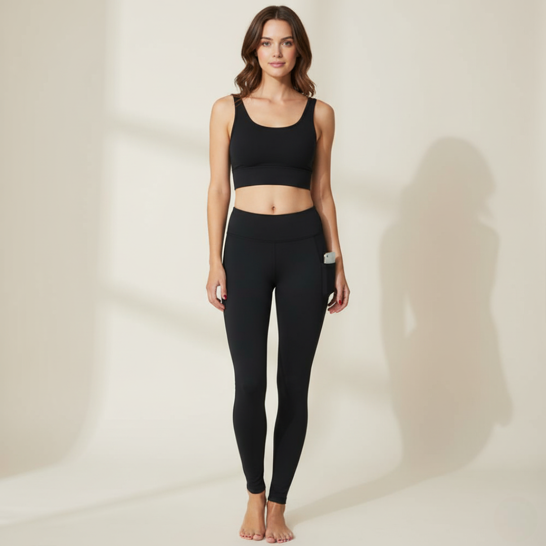 Women's Warm Fleece Lined Yoga Pants With Pockets For Winter – back view detail