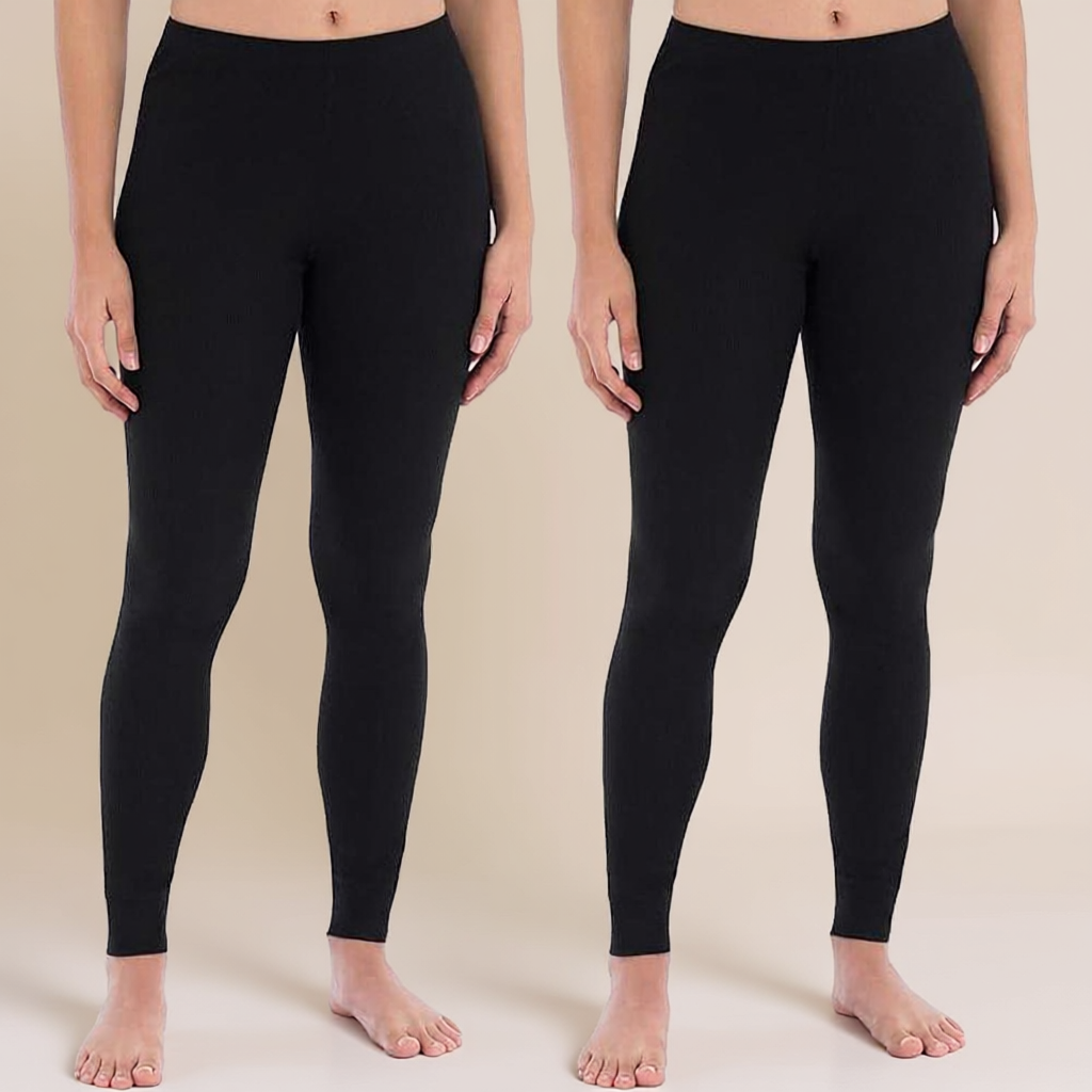Women Pack Of 2 Micro Waffle Thermal Leggings