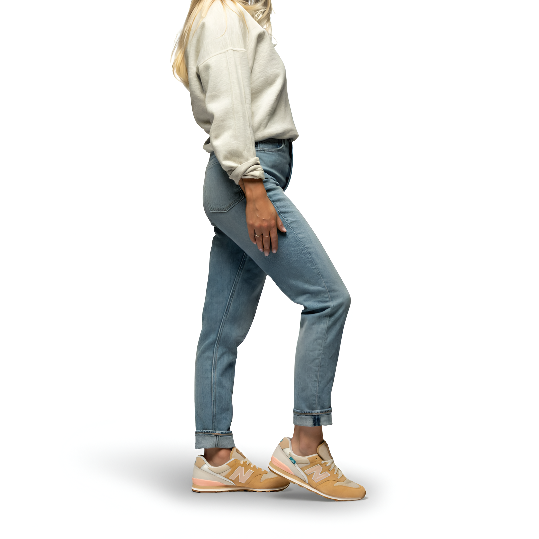 Women's High Rise Straight Jeans With Soft Stretch – side profile view