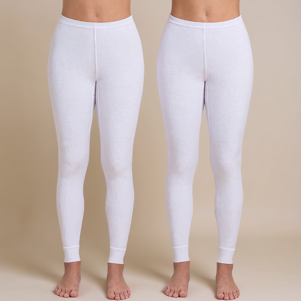 Pack Of 2 Micro Waffle Thermal Leggings For Women – full length outfit view