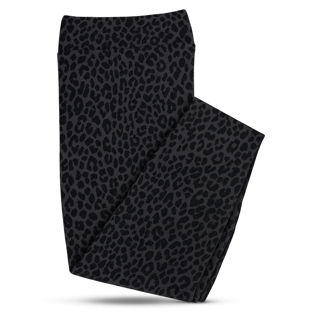 Women's Black Flocked Leopard Print High Rise Leggings – women's cargo pants front view