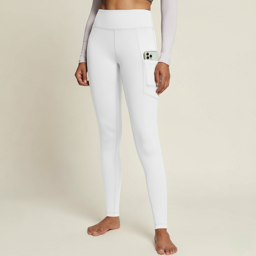 Women's Warm Fleece Lined Yoga Pants With Pockets For Winter – model wearing view