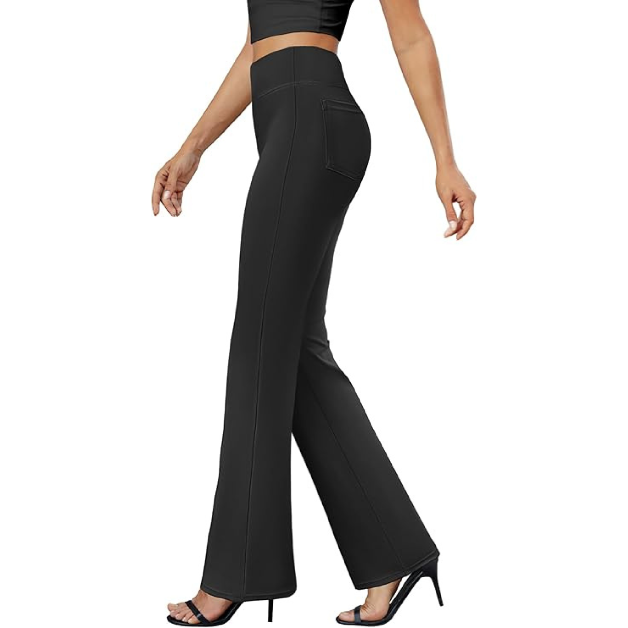 Bootcut Design High Rise Stretchy Trousers With Pockets For Women – side profile view