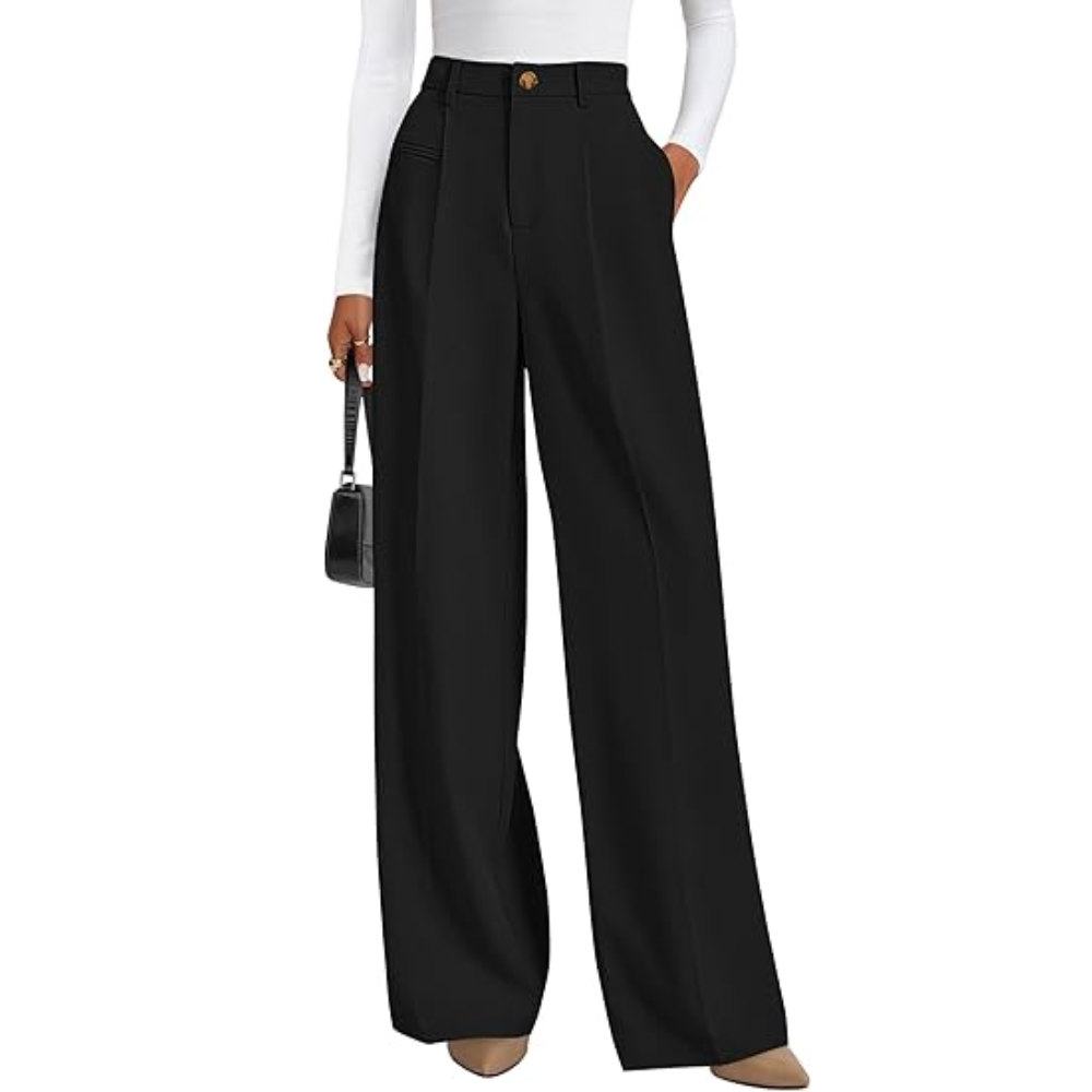 Wide Fit Casual Flowy Work Palazzo Pants For Women – side profile view