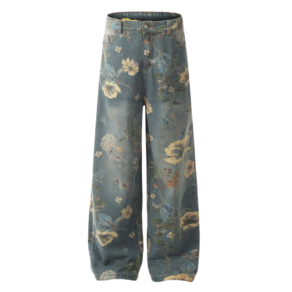 Denim Floral Print Carpenter Jeans for Men