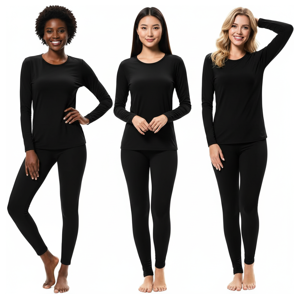 Pack Of 3 Thermal Underwear Fleece Lined Long Johns For Wome – full length outfit view