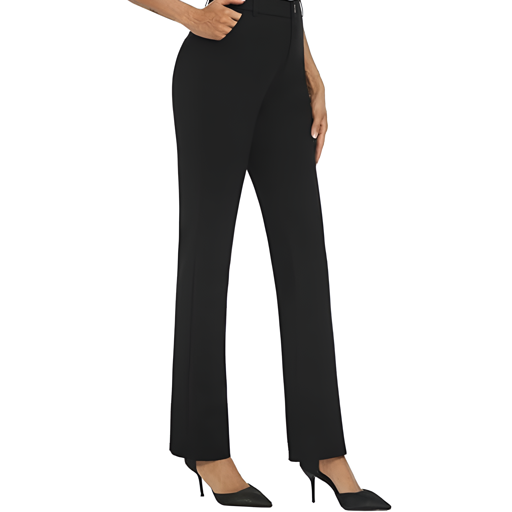 Stretchy Straight Casual Work Pants With Pockets For Women – side profile view