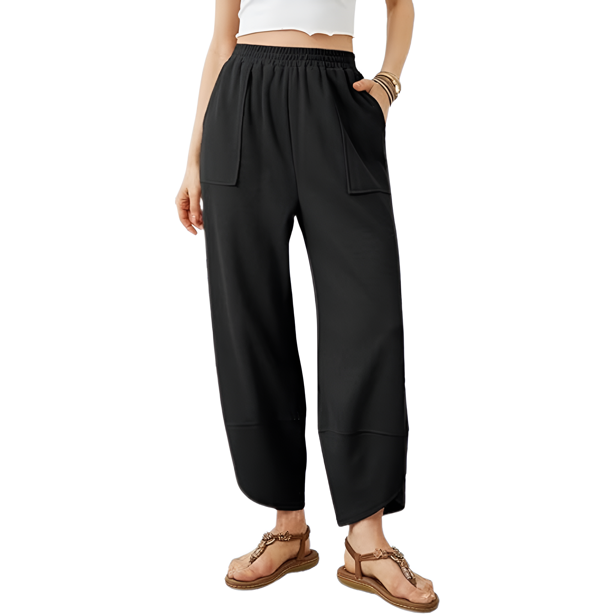 Baggy Wide Fit Casual Palazzo Harem Pants With Pockets For Women – women's cargo pants front view