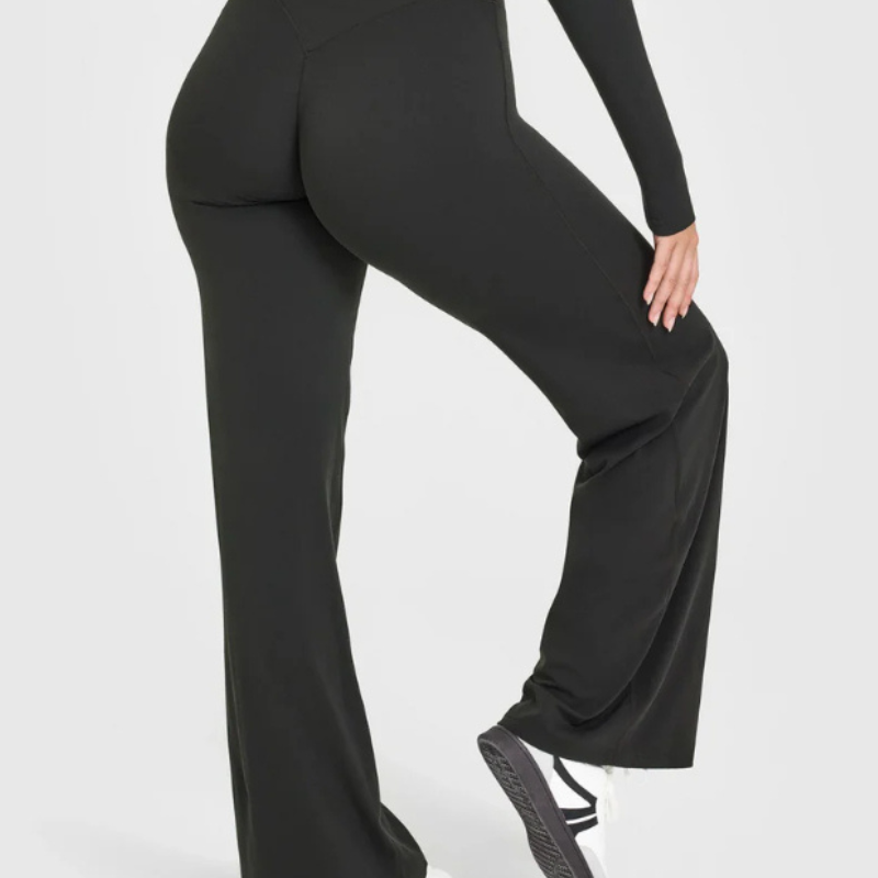 High Rise Straight Cut Pants With Soft Finish And Flexible DesignHigh Rise Straight Cut Pants With Soft Finish And Flexible Design - Image 2