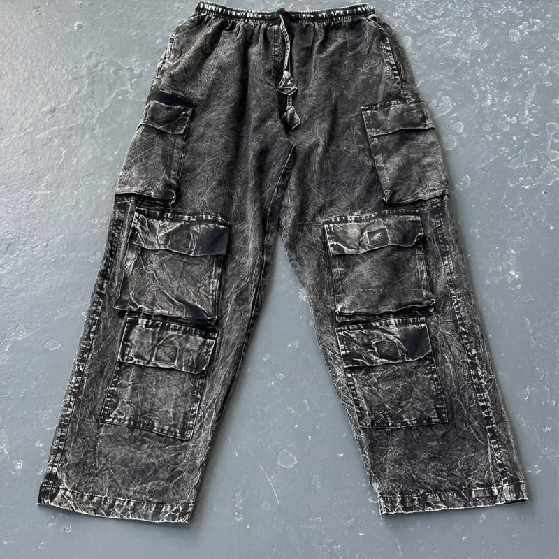Vintage Stonewashed Multi Pocket Cargo Pants – pocket detail close-up