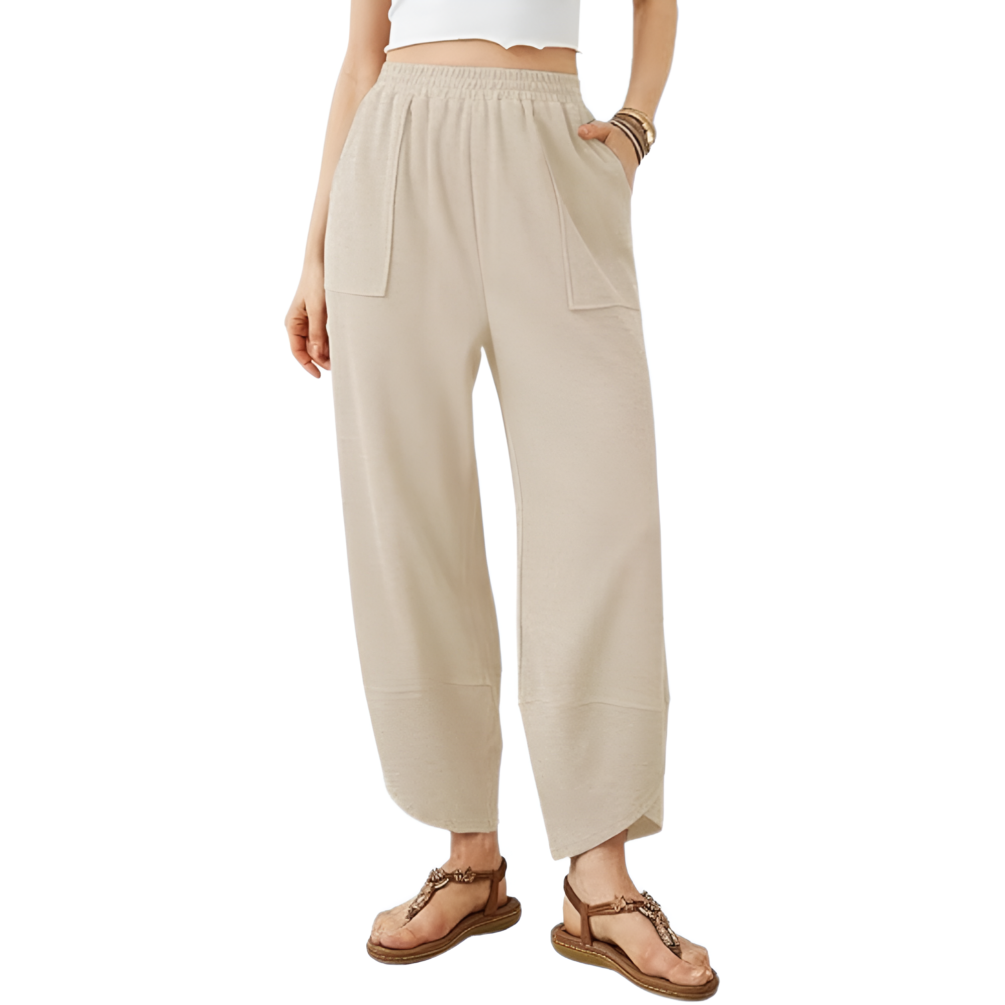 Baggy Wide Fit Casual Palazzo Harem Pants With Pockets For Women – pocket detail close-up