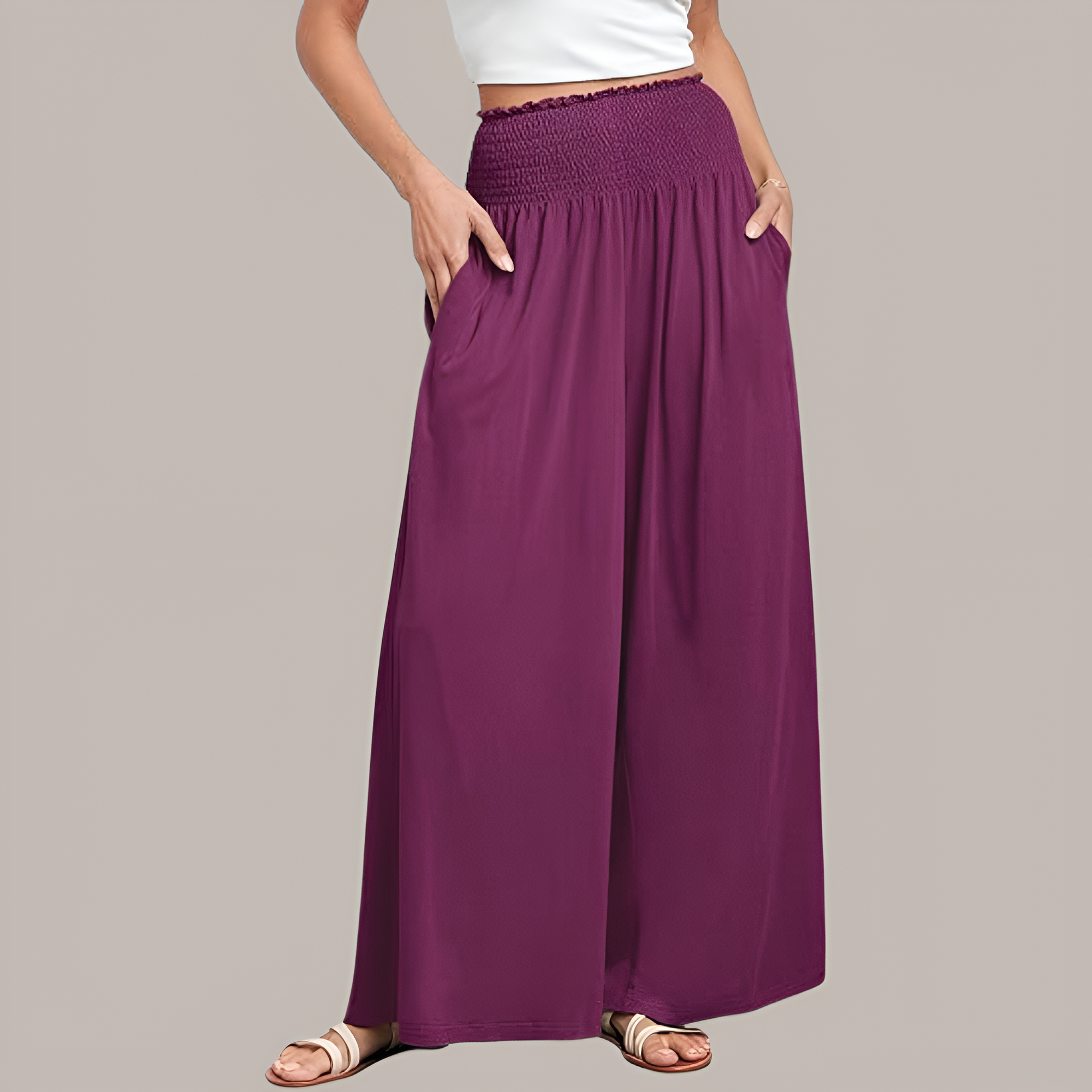 Summer Boho Palazzo Pants With Baggy Fit And Loose Lounge Design For Women – model wearing view