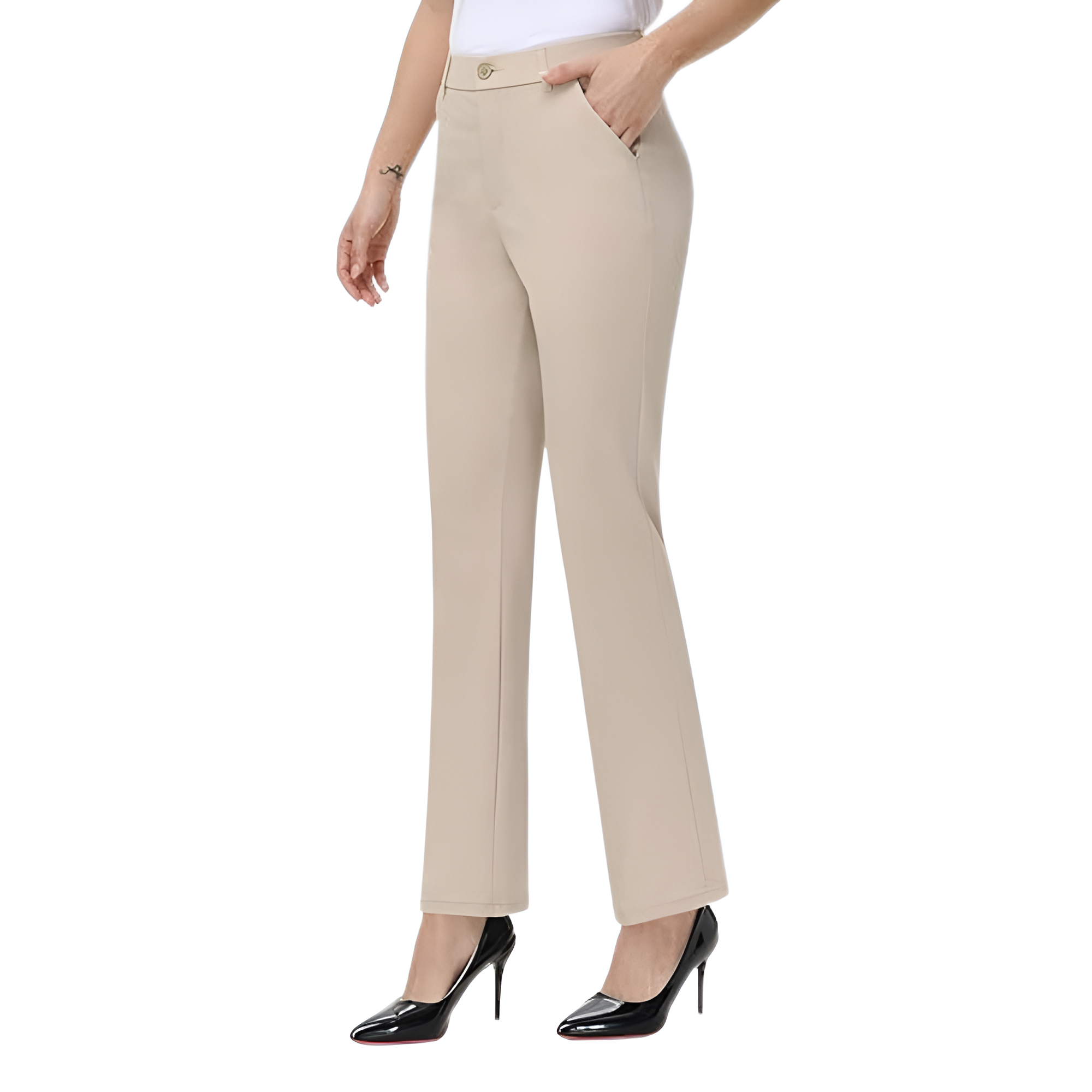 Stretchy Straight Casual Work Pants With Pockets For Women – waistband detail