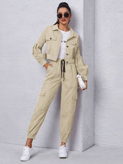 Jacket With Tie Front Cargo Pants