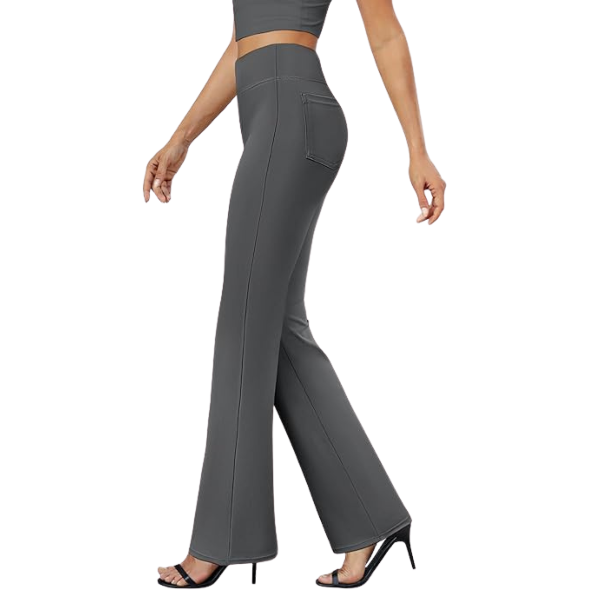 Bootcut Design High Rise Stretchy Trousers With Pockets For Women – fabric detail close-up