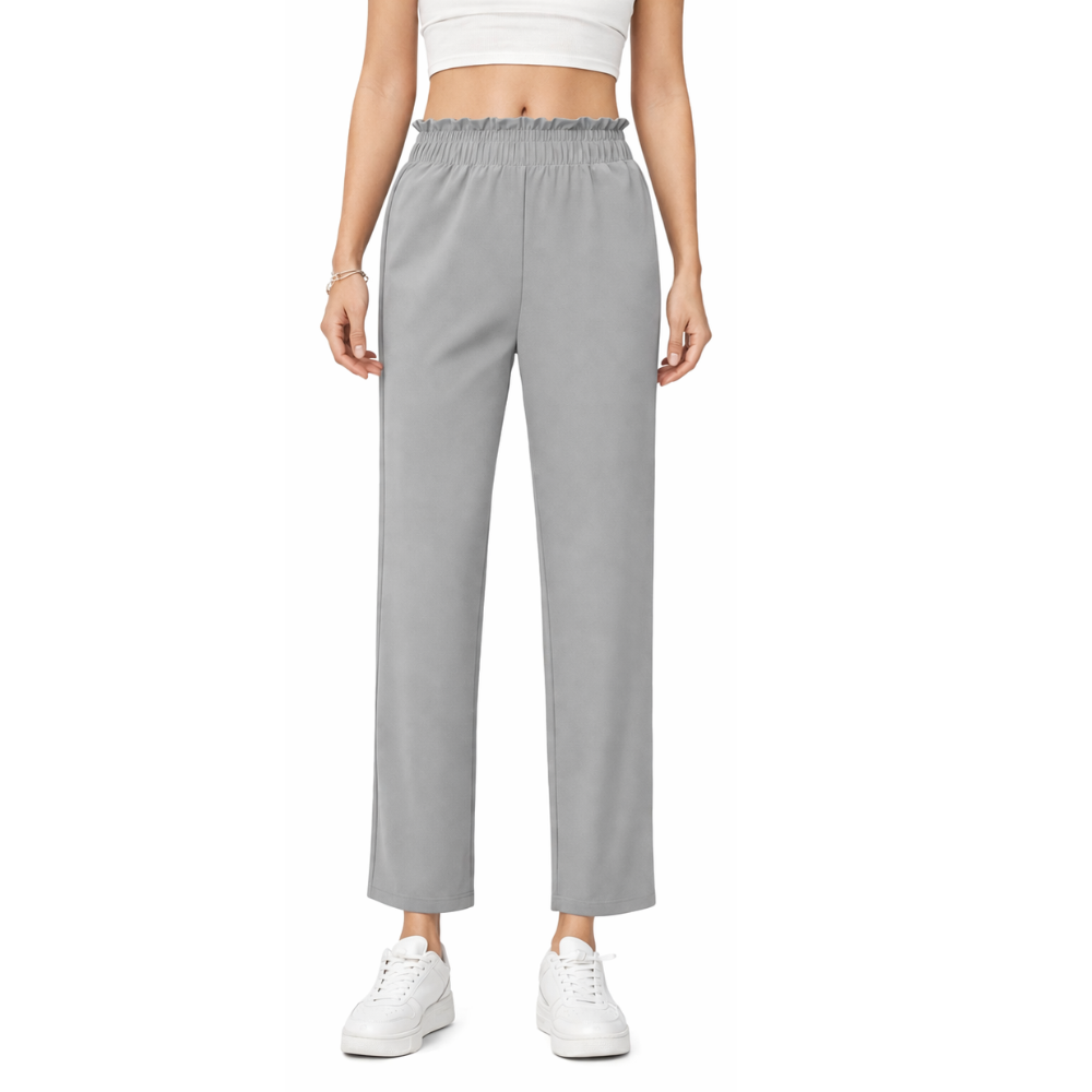 Casual High Rise Loose Fit Summer Pants With Side Pockets – model wearing view