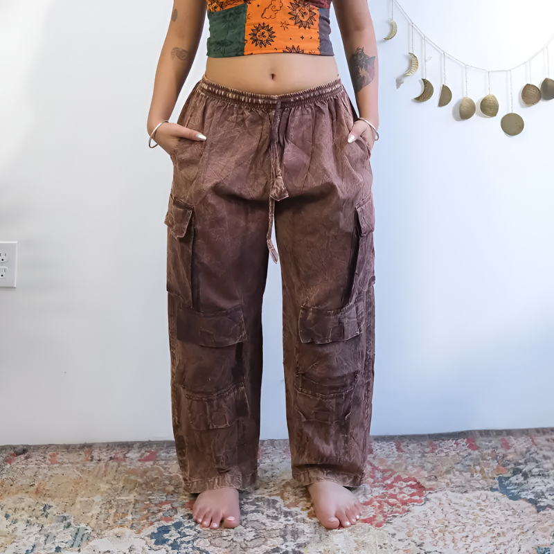Vintage Stonewashed Multi Pocket Cargo Pants – side profile view