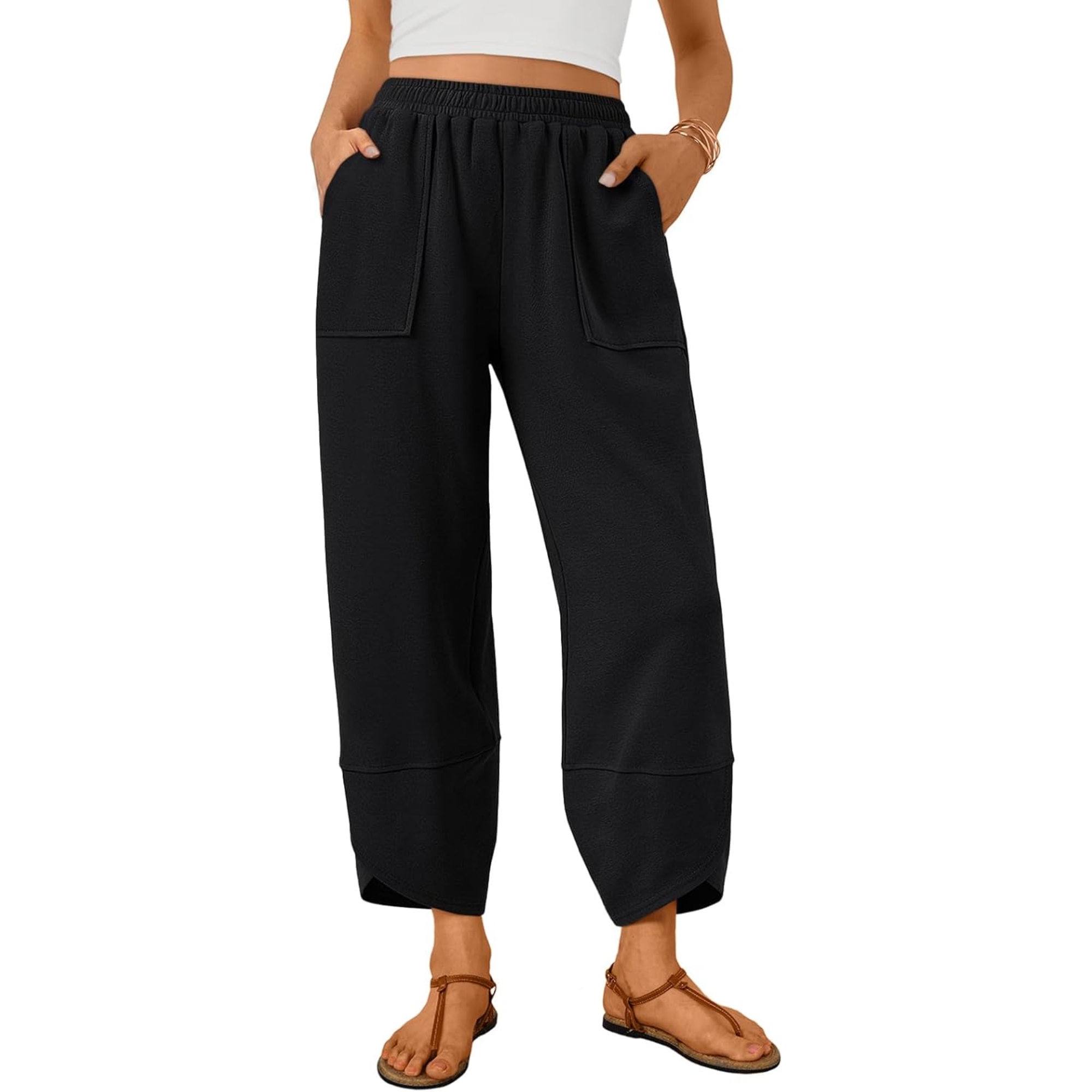 Soft And Casual Summer Wide Fit Pants With Pockets For Women – waistband detail