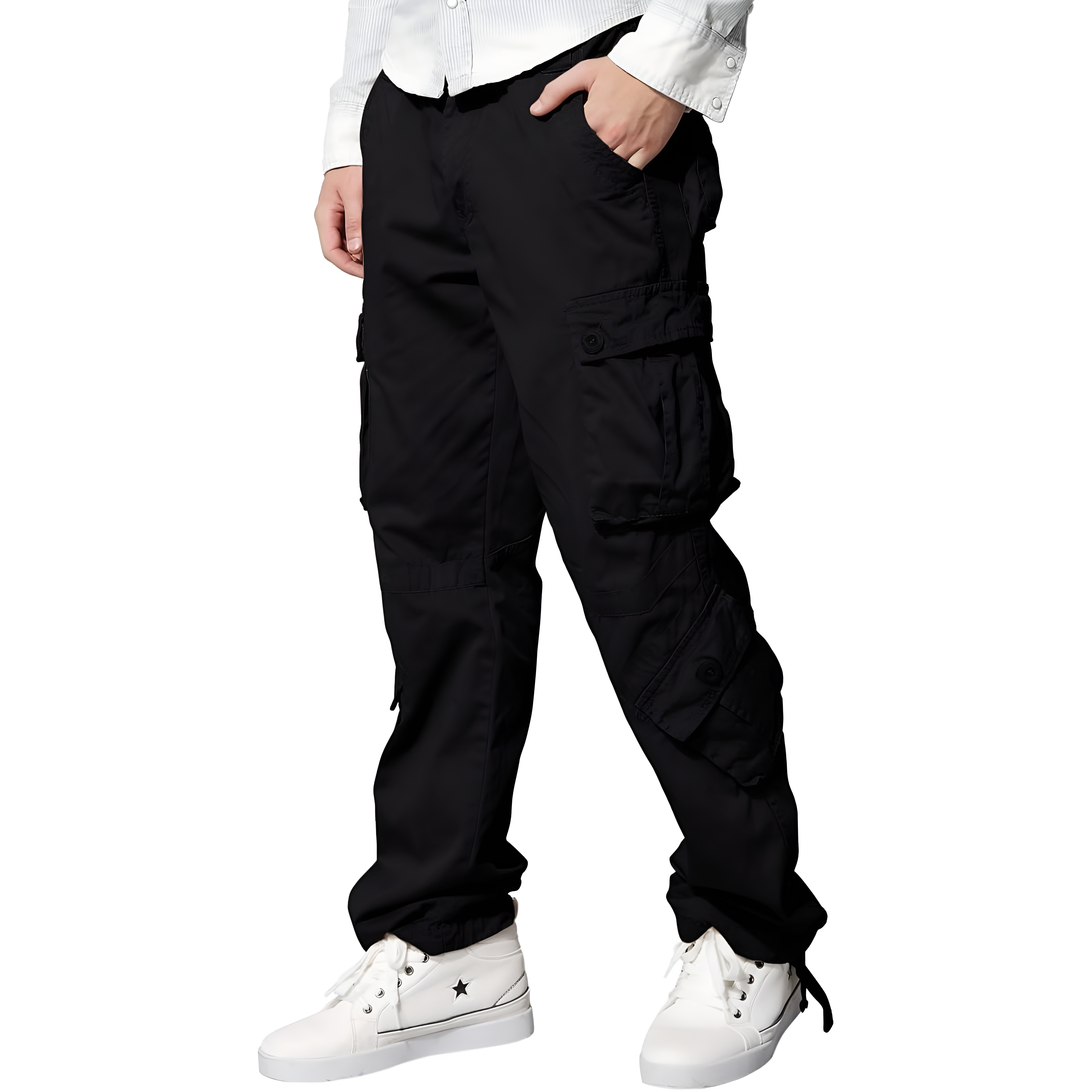 Cargo Pants With Multiple Pockets And Regular Fit For Men – side profile view
