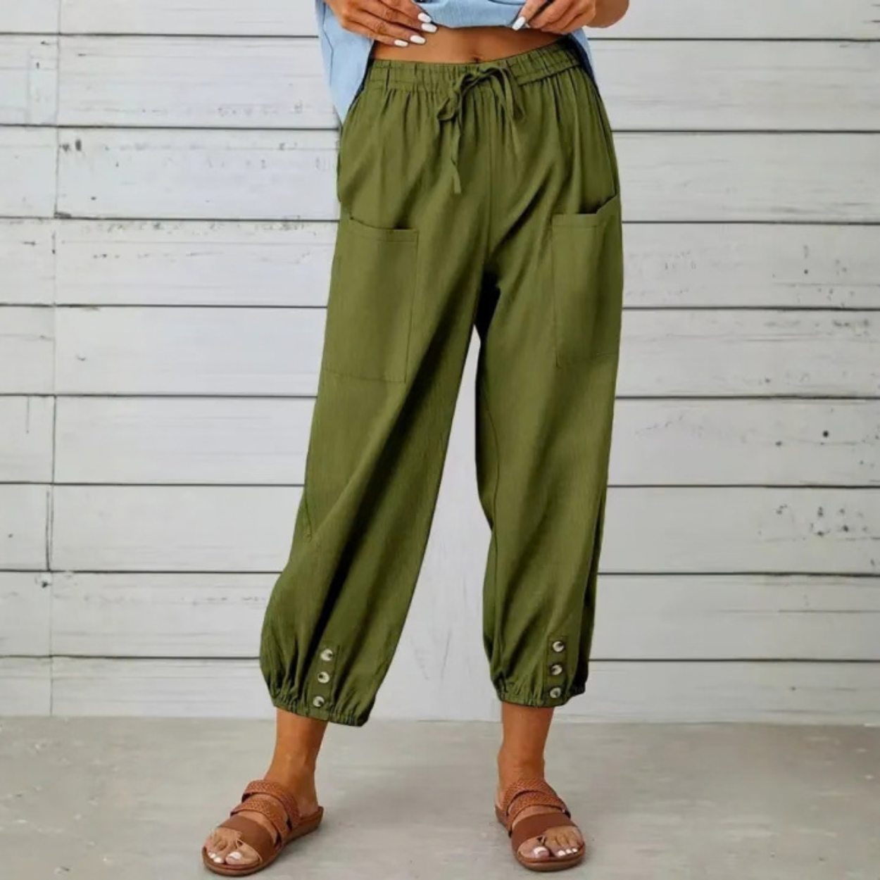Casual Loose Drawstring Capri Pants For Women