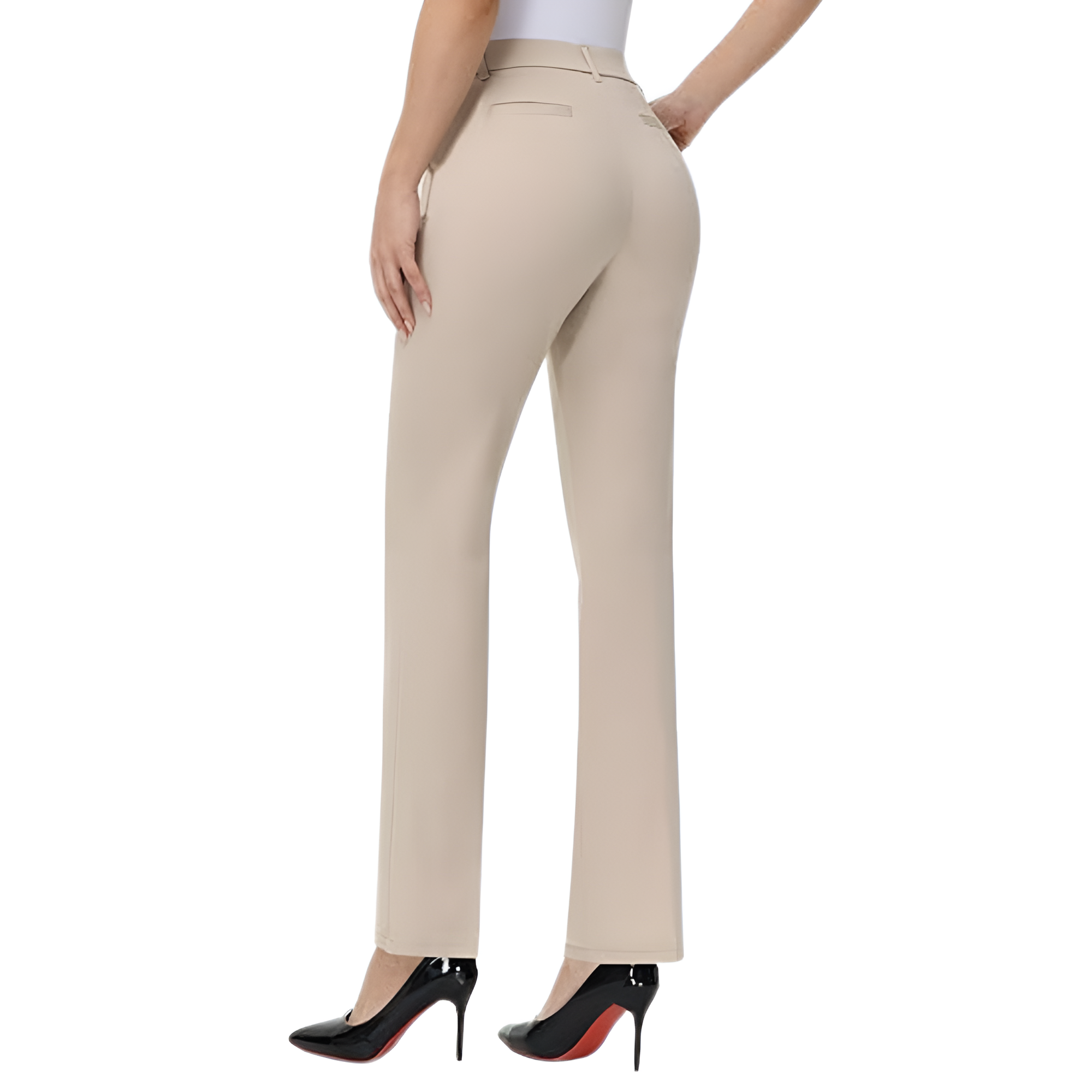 Stretchy Straight Casual Work Pants With Pockets For Women – full length outfit view